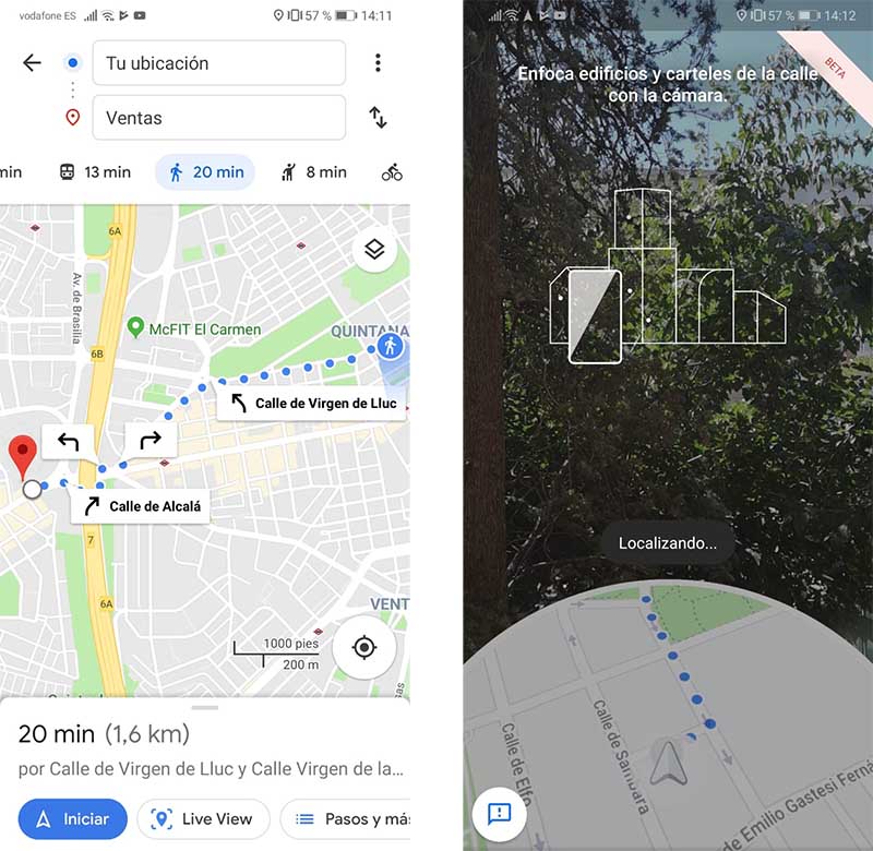 Uso de Live View como guía para la realidad aumentada en Google Maps
