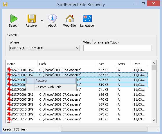 Wiederherstellung von SoftPerfect-Dateien