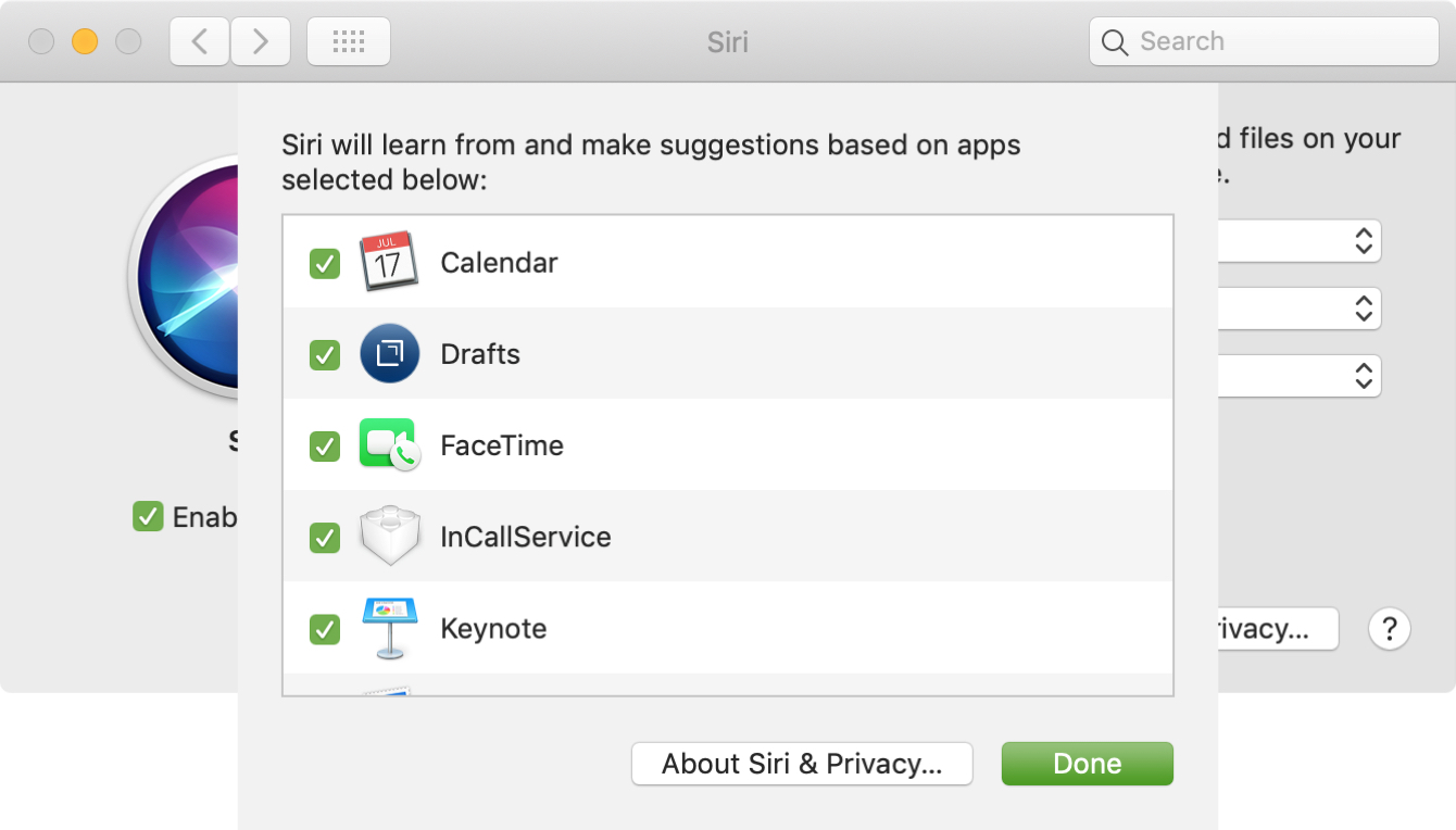 Siri Preferences Vorschläge Mac