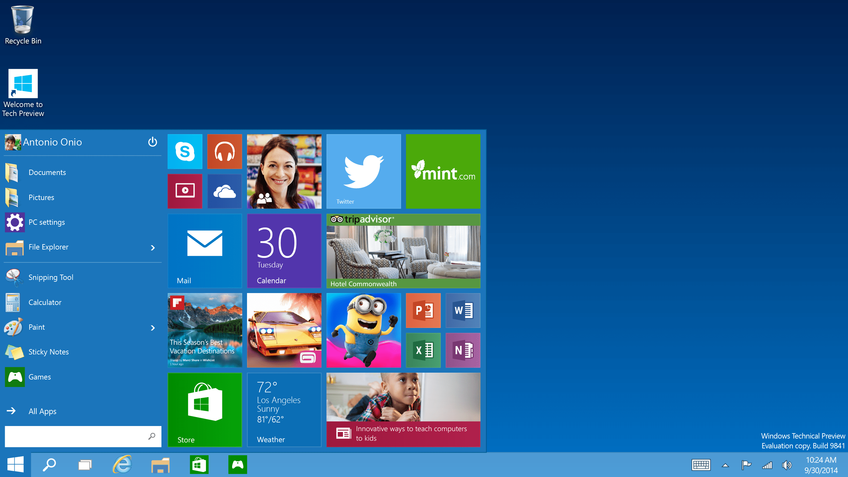 Windows 10 Technical Preview Bags erste Aktualisierung