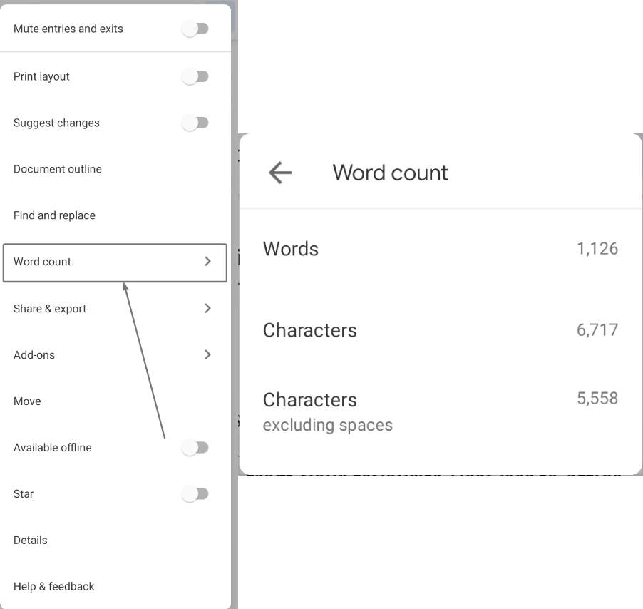 Anzahl der mobilen Word-Dokumente in Google Text & Tabellen