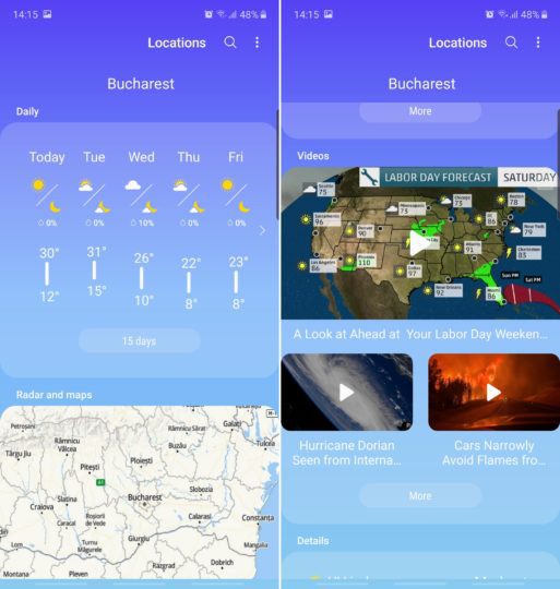 Das Wetter-Widget von Samsung ruft Radarkarten, Wetterwarnungen und mehr ab