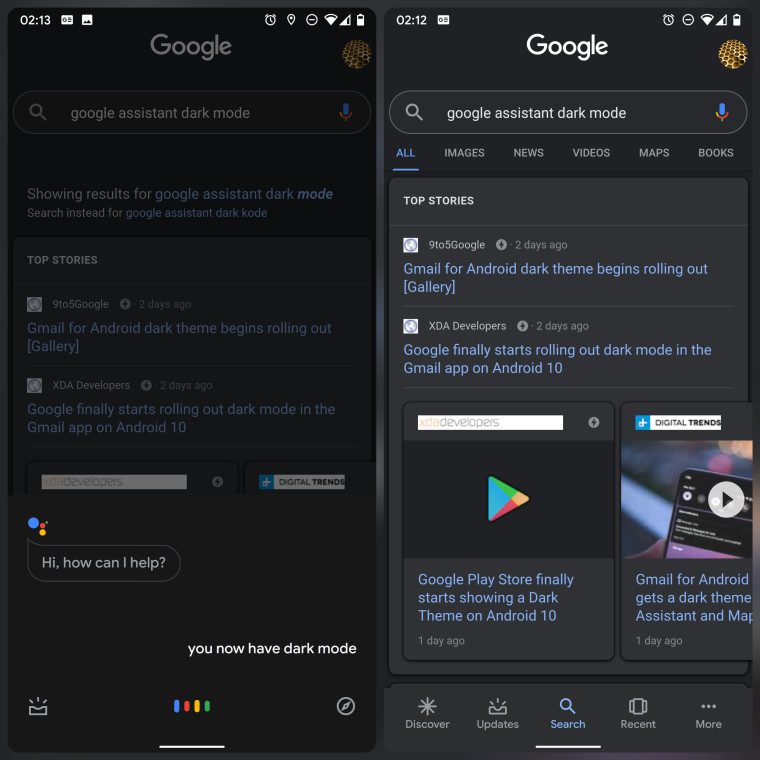Der Dunkelmodus für die Google App und den Assistenten wird gestartet