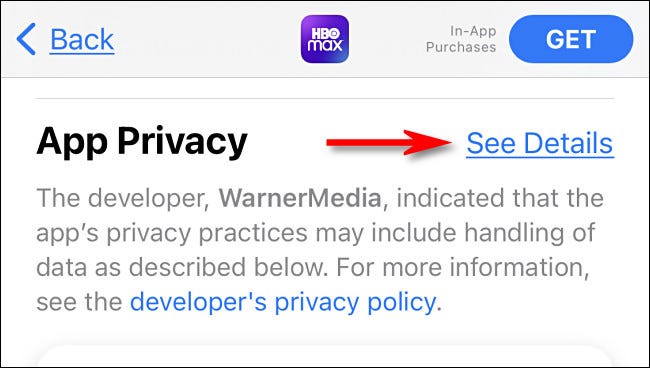 Tippen Sie im iTunes App Store auf "Siehe Einzelheiten" um weitere Details zu den Datenschutzinformationen der App anzuzeigen.
