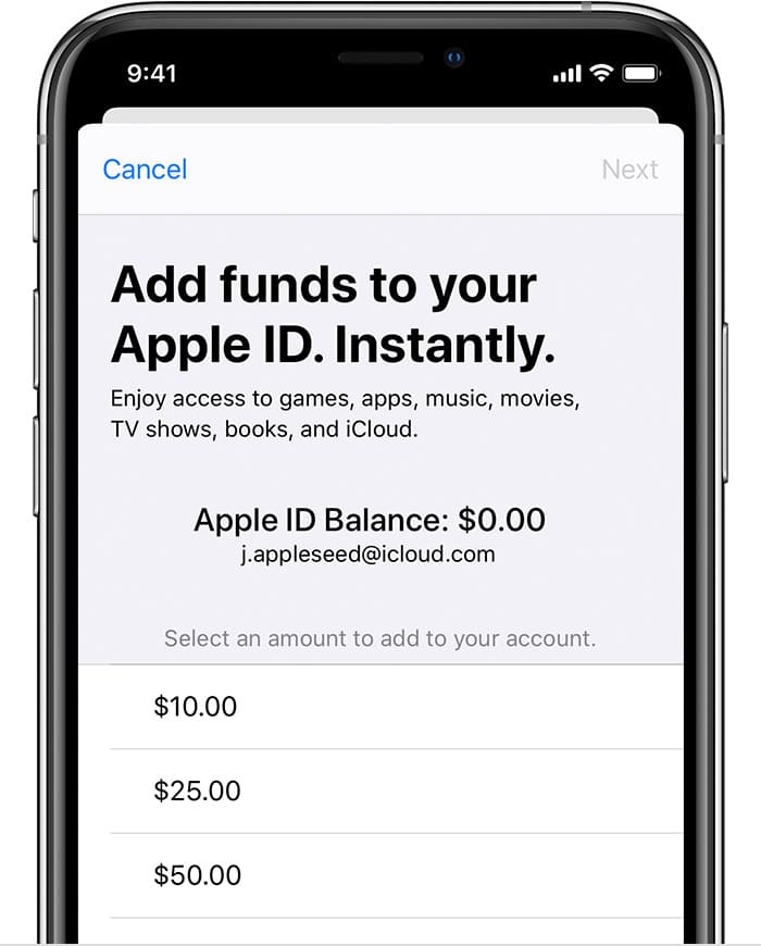 Fügen Sie Geld zu Ihrem . hinzu Apple ID und 10% Bonus in ausgewählten Ländern erhalten 55