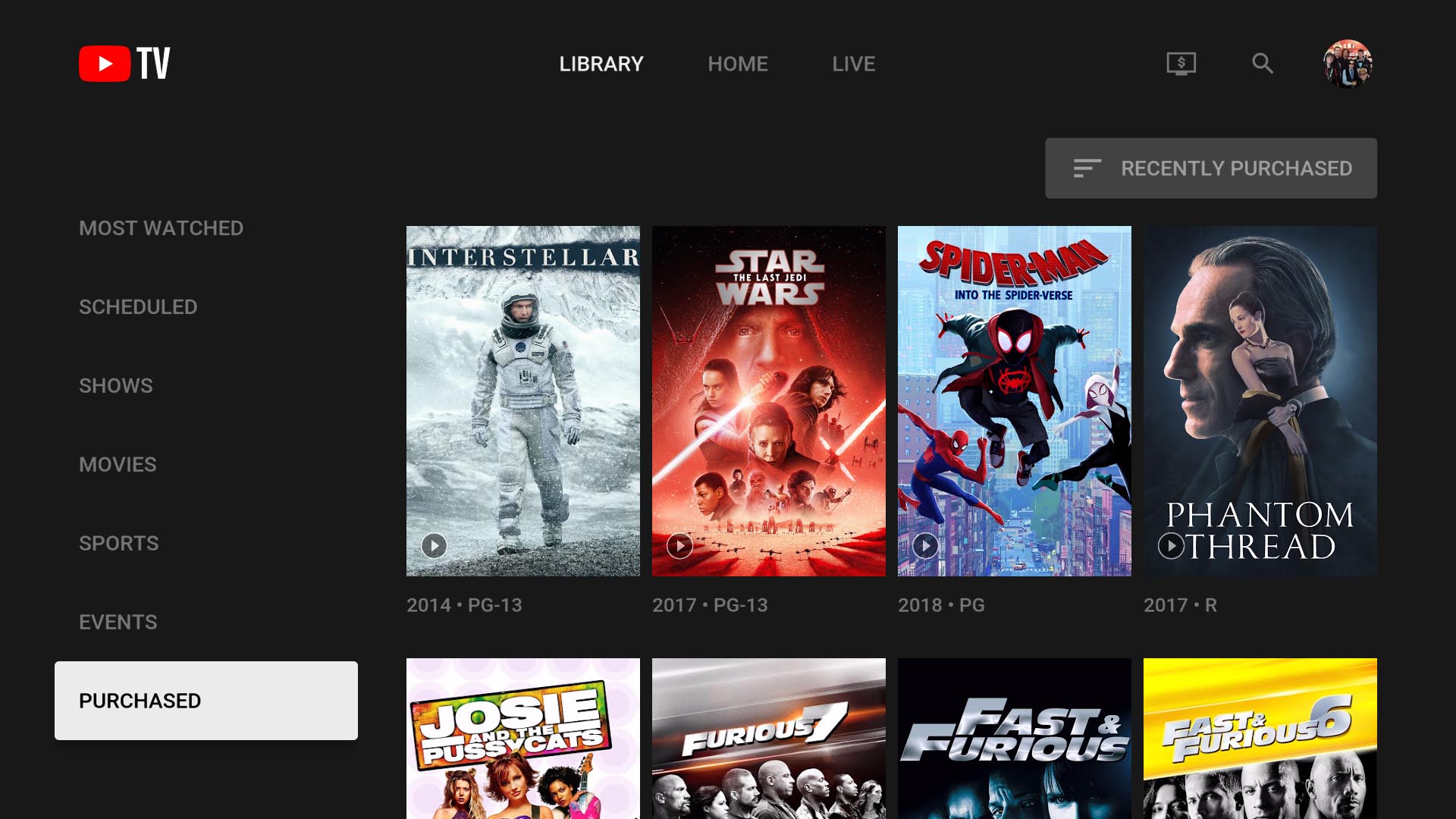 YouTube TV fügt Ihre Google-Filmsammlung zu seiner Bibliothek hinzu 210