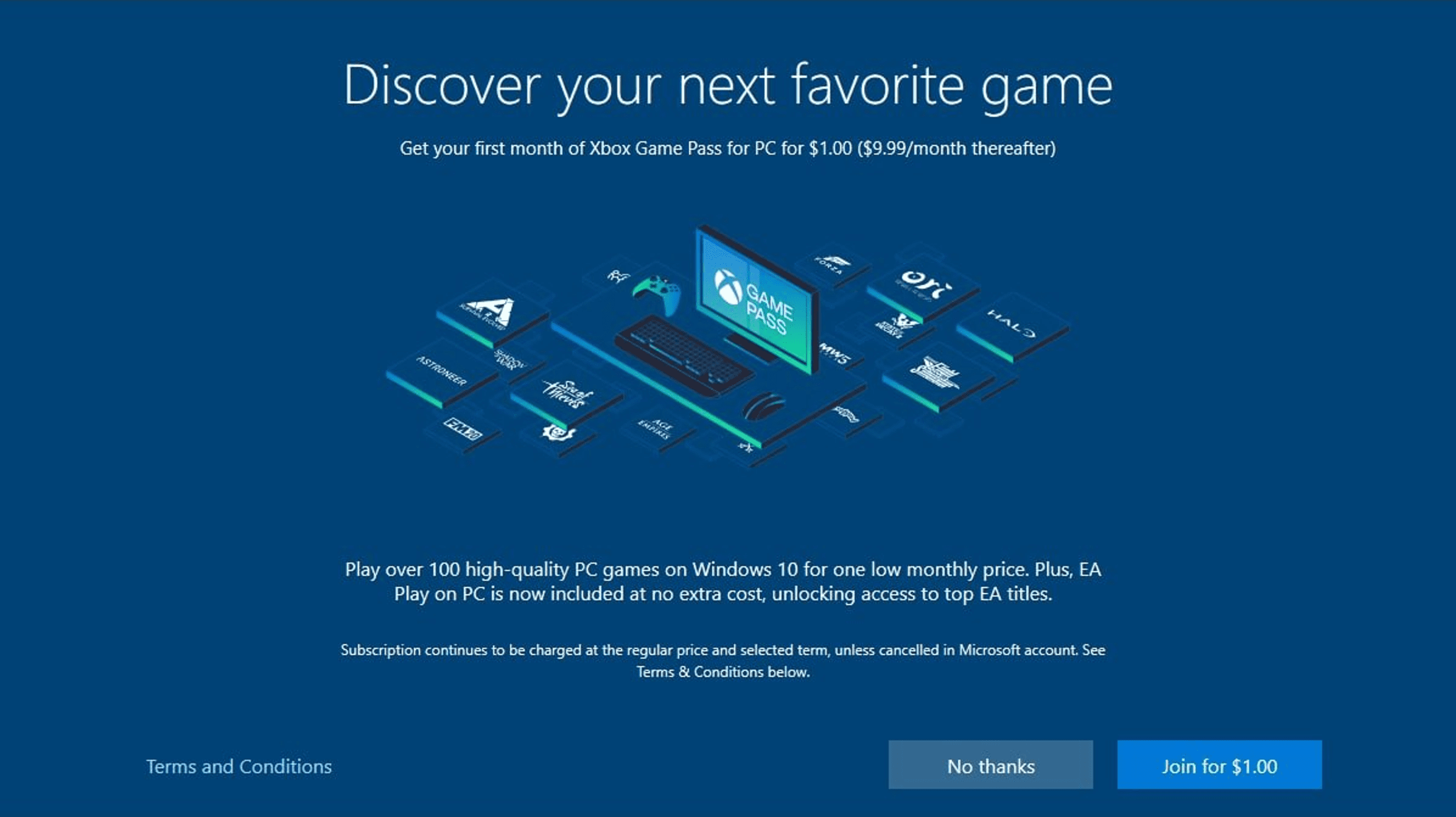 Windows Der Einrichtungsprozess von 10 erhält Werbung für den Xbox Game Pass 136