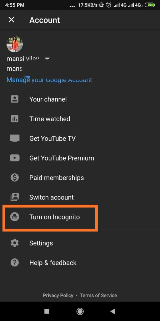 INCOGNITO MODE YOUTUBE